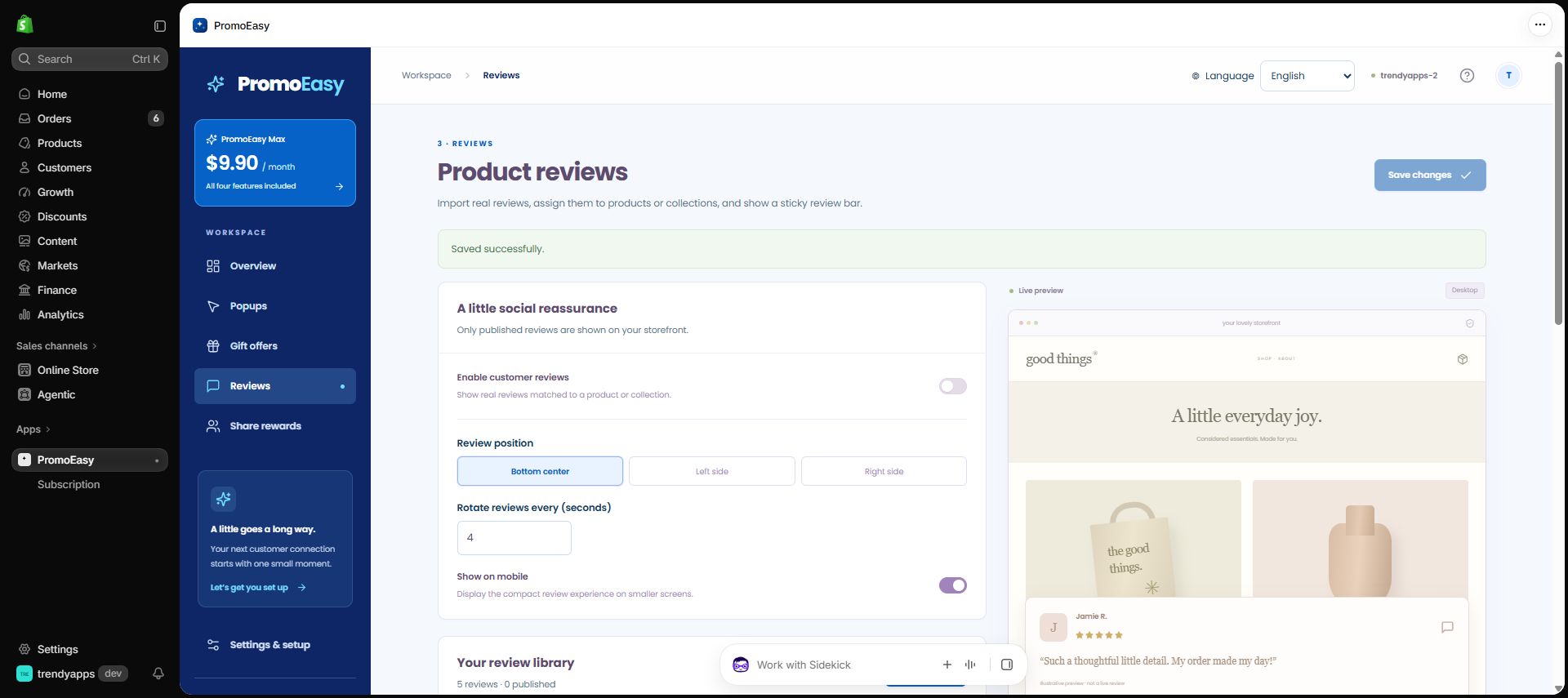 Final test cleanup: zero published reviews and the review module disabled; no reviews were deleted.