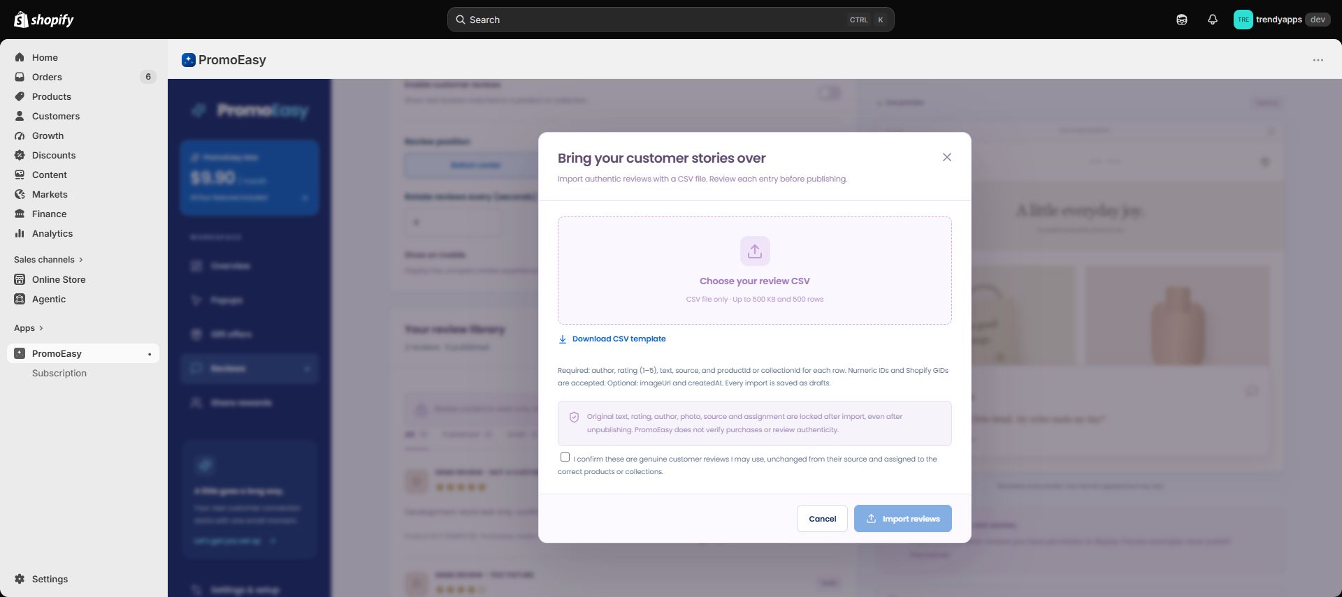 Original-source CSV upload only; no manual review form